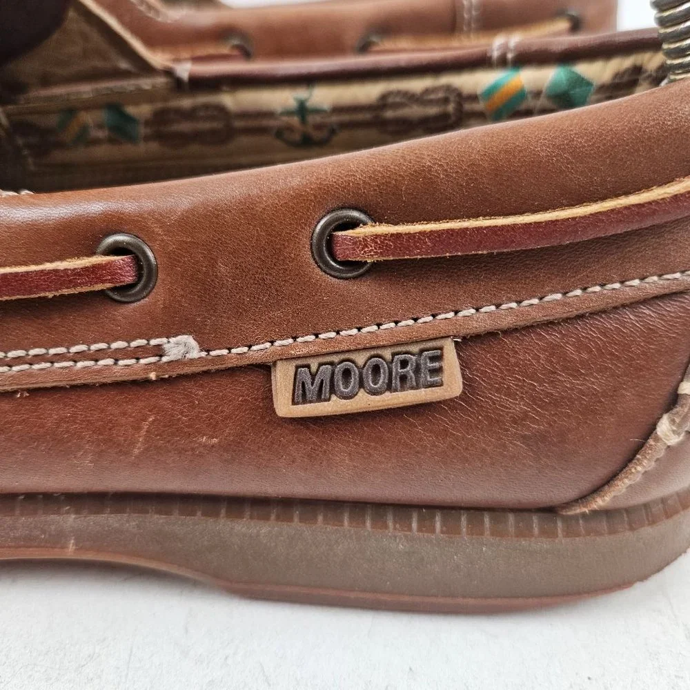 Moore Shoes Mens 42 Brown Leather Boat Loafer Slip On Casual Comfort